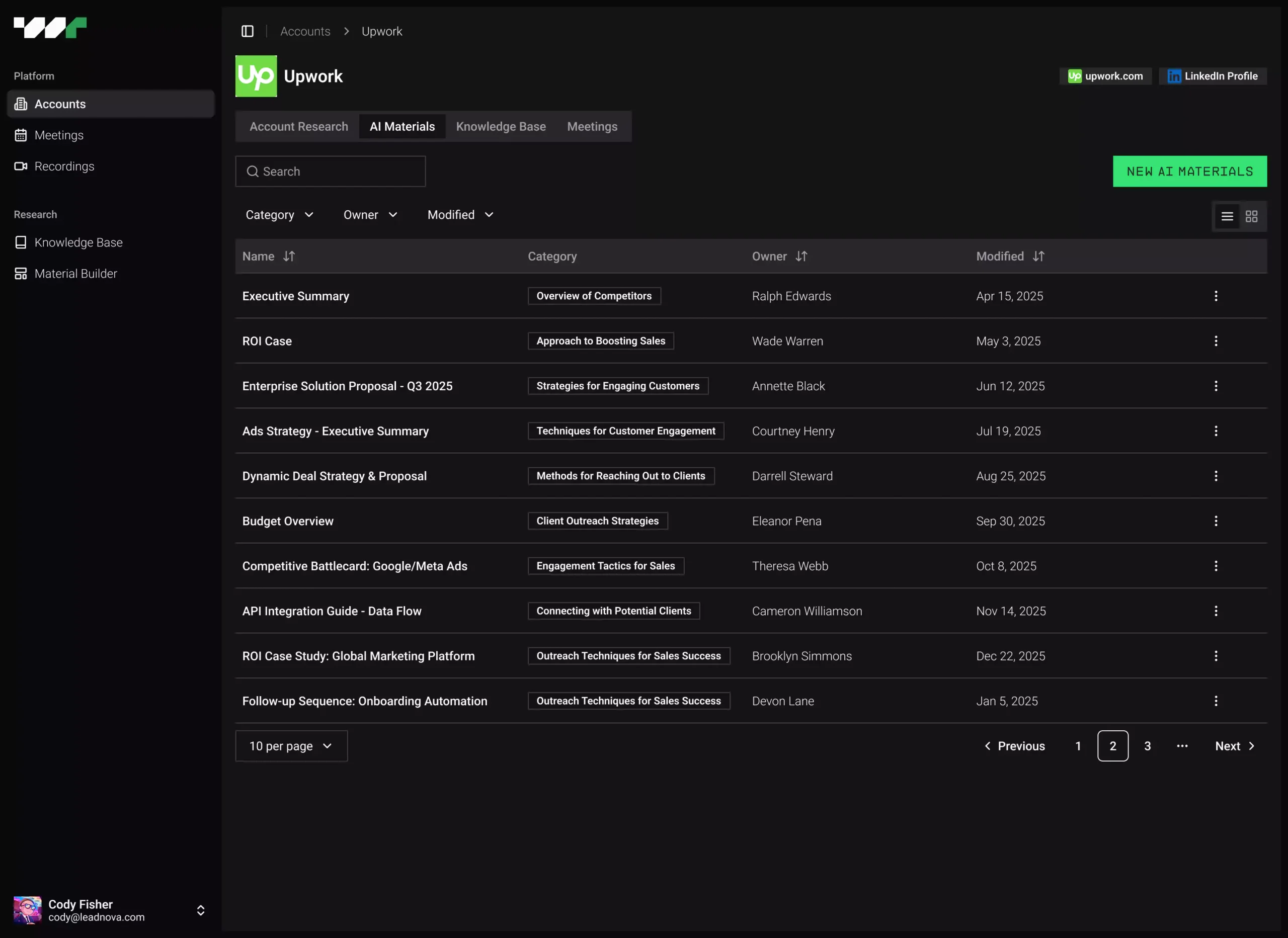 material builder accounts